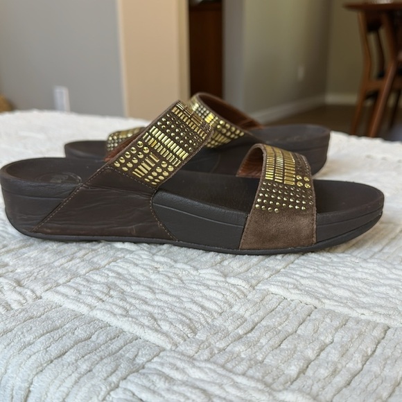 Fitflop “Kaia Croc” shiny gold embellished flip flop sandal - Picture 4 of 13